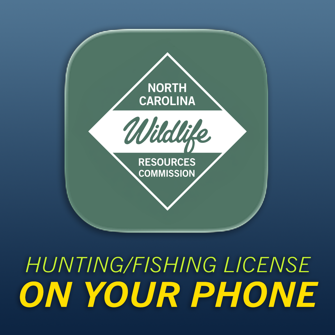 NC Wildlife logo with the following words underneath: hunting/fishing license on your phone