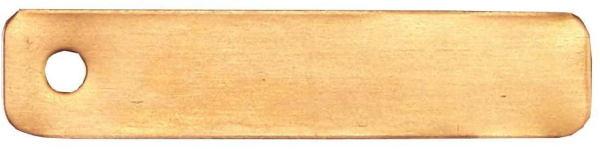 image of a golden colored trap tag with a hole punched out on the left