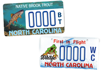 sample license plates featuring the native brook trout and a treefrog