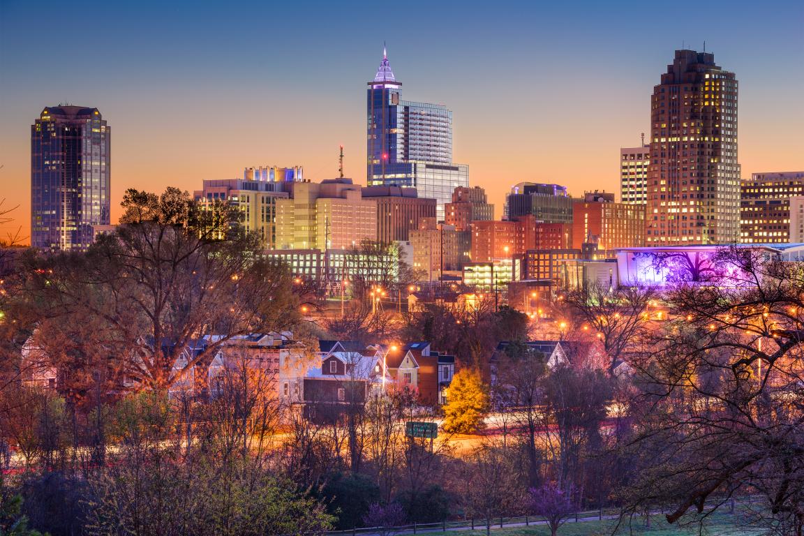 Raleigh NC downtown skyline at night