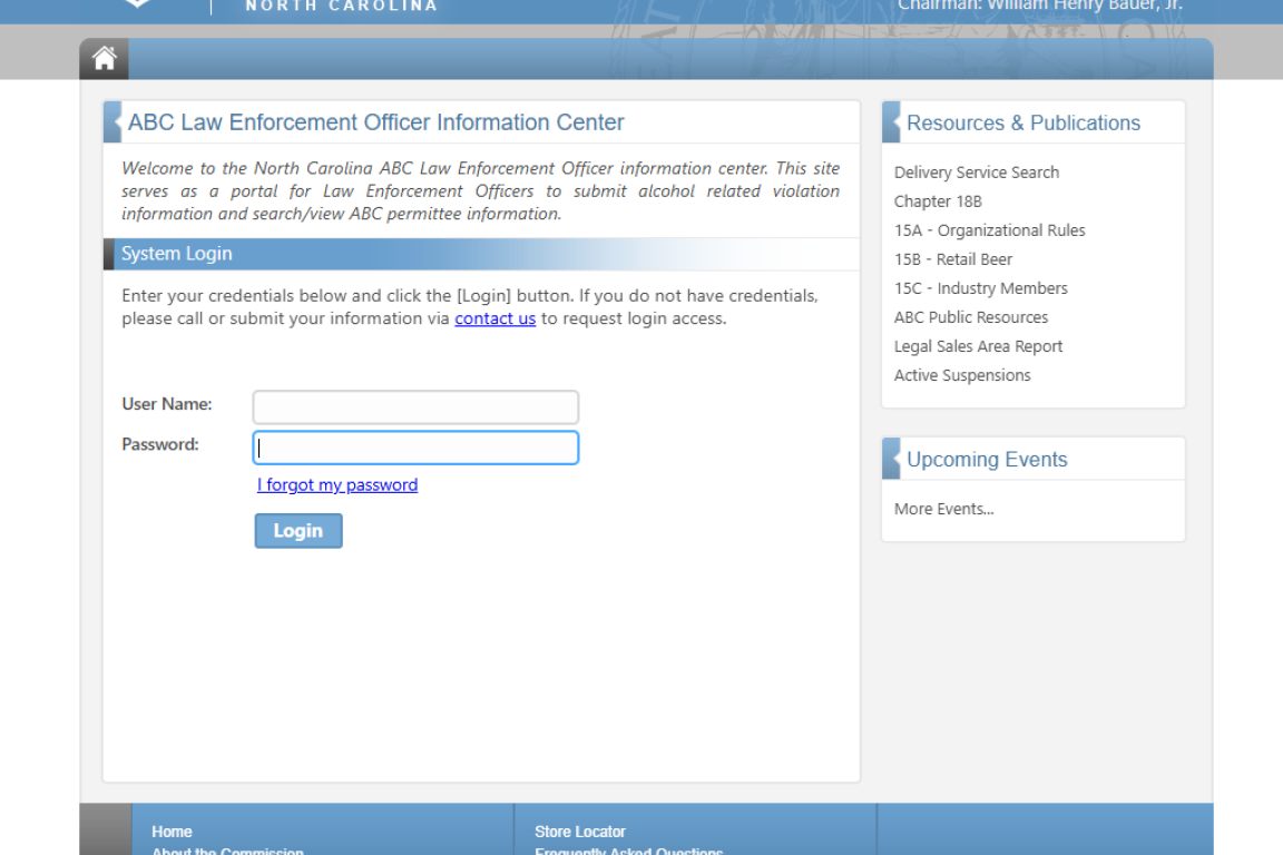 ABC Law Enforcement Information Center Login Screen