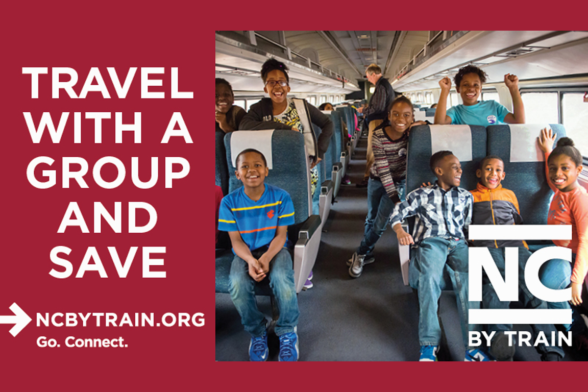 Travel with a group and save. Kids and families on the train.