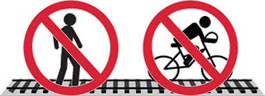 graphic for no walking or biking on train tracks