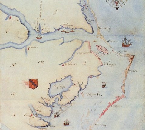 A map of the Roanoke region made by John White. Image from the British Museum.