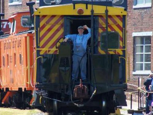 Waving from a Train at the N.C. Transportation Museum