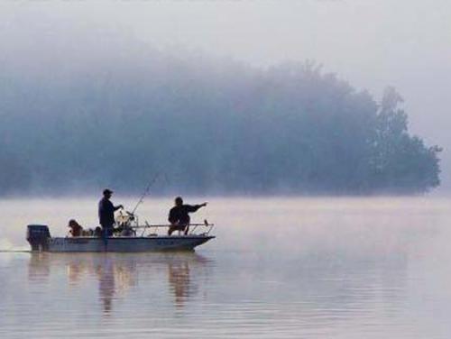 Fishing in the mist at Kerr Lake State Recreation Area