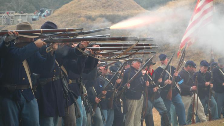 Civil War re-enactors at the 145th anniversary of the Battle of Fort Fisher Civil War re-enactors at the 145th anniversary of the Battle of Fort Fisher