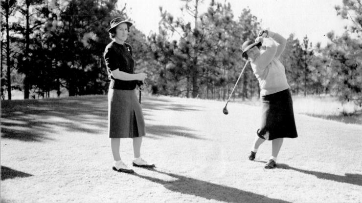 Estelle Lawson Page tees off during the 1941 Women's North & South Amateur tournament in Pinehurst.