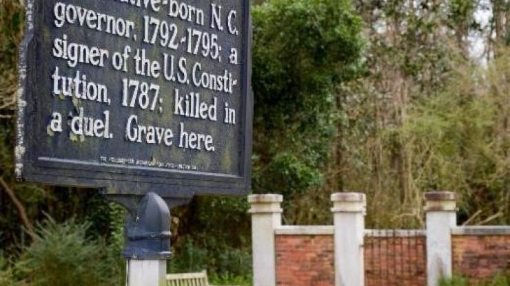 A historical marker indicating the grave of Richard Dobbs Spaight A historical marker indicating the grave of Richard Dobbs Spaight