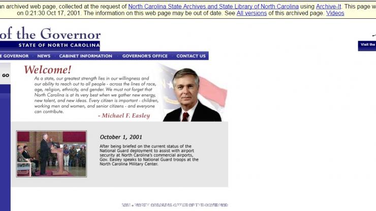 A screenshot from the Governor's Office website in 2001 A screenshot from the Governor's Office website in 2001