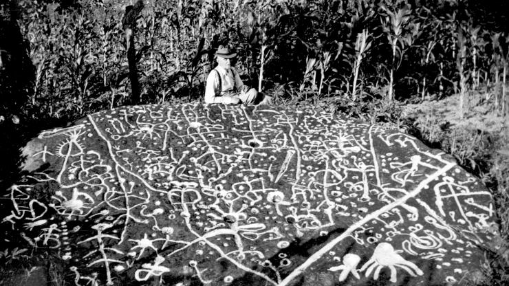 An archival photo of Judaculla Rock from the State Archives An archival photo of Judaculla Rock from the State Archives