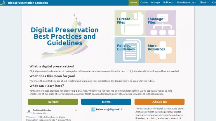 A screenshot of the State Library/State Archives website highlighting digital preservation efforts
