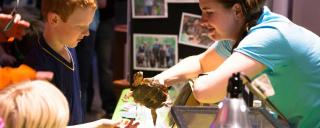 Touching a turtle at the N.C. Museum of Natural Sciences Touching a turtle at the N.C. Museum of Natural Sciences