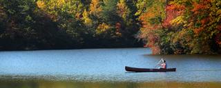 Canoeing across the lake at Hanging Rock State Park