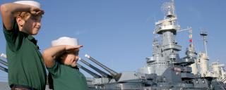 Kids Saluting at the Battleship North Carolina Tour