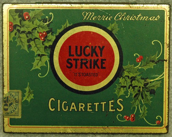 A Lucky Strike Christmas tin, circa 1930-1941. Image from N.C. Historic Sites.