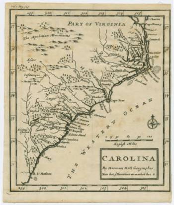 A map of North Carolina and the surrounding areas from the time period. Image from UNC-Chapel Hill Libraries.