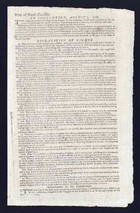 A Declaration of Rights document adopted by the North Carolina’s Constitutional Convention of 1788. Image from the Library of Congress.