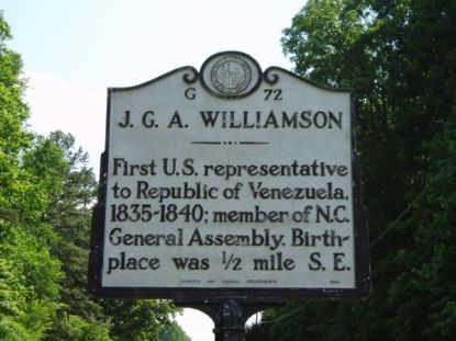 The highway marker that honors Williamson in Person County.