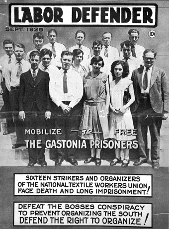 Gastonia Mill workers imprisoned for striking, published on cover of the September 1929 “Labor Defender.” Image from the State Archives