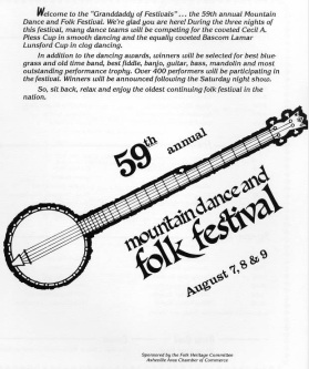 A program from the 59th annual  Mountain Dance and Folk Festival in 1986. Image from UNC Asheville