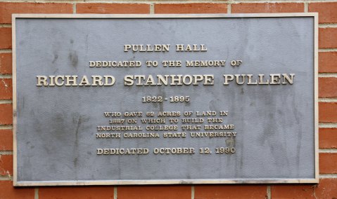 A plaque honoring Pullen’s contributions on Pullen Hall on N.C. State’s Campus. Image from NCSU Libraries.