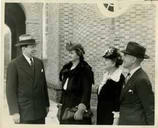 Gov. and Mrs. J. M. Broughton ,and Mr. and Mrs. C. A. Cannon in Williamsburg, Va. researching forthe restoration of Tryon Palace. Image from  the N.C. Museum of History