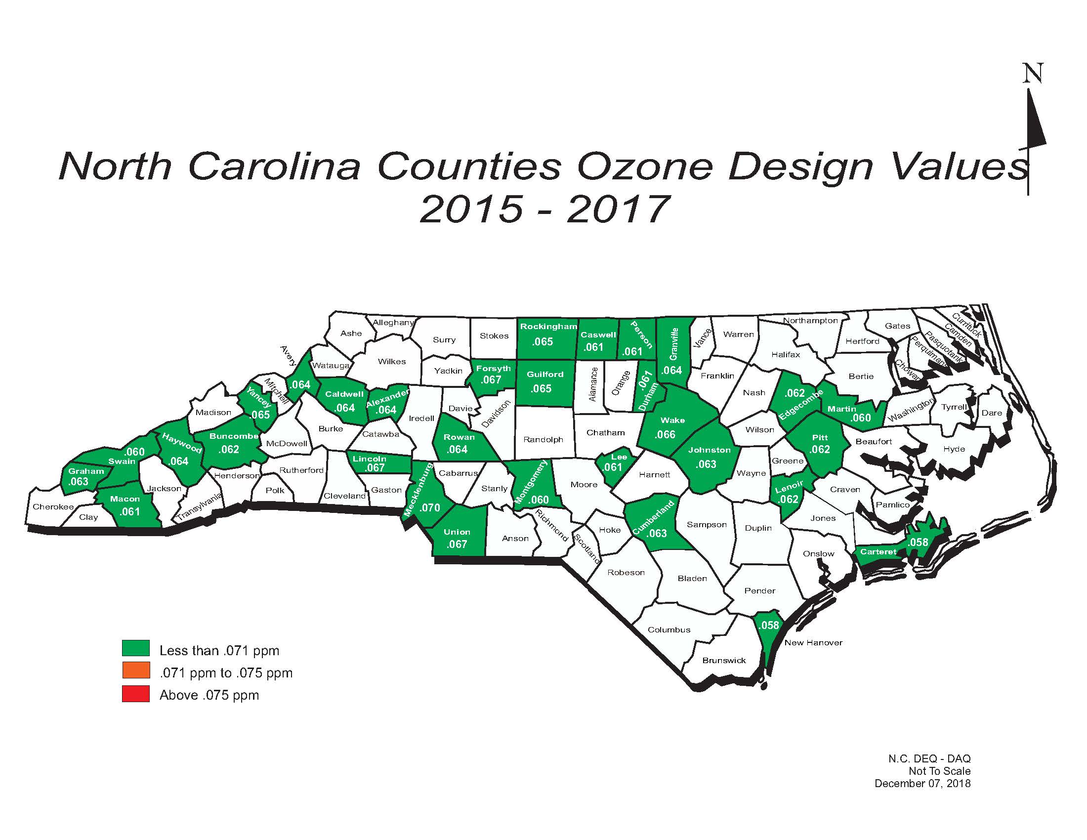 Nc Deq Ozone Average Values Nc Counties Meeting The Ozone Standard 2017