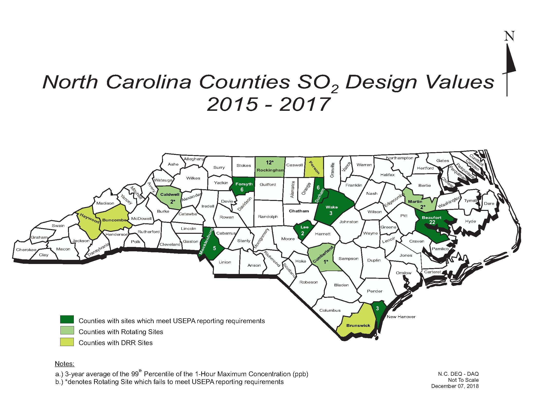 Nc Deq Sulfur Dioxide So2 Average Values Please Click Here To Open The So2 Design Values Map As A Pdf