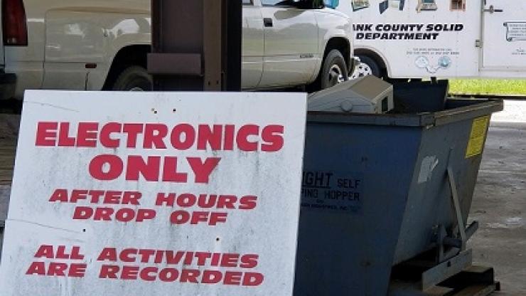 Photo of Pasquotank County's electronics drop-off area and mobile pick up trailer