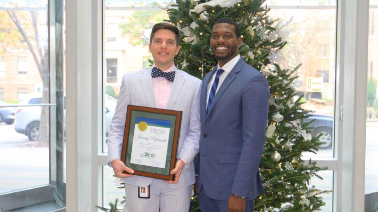 DWM Employee of the Year Finalist Spotlight: Jeremy Poplawski -- Epitome of a Helpful State Employee DWM Employee of the Year Finalist Jeremy Poplawski with DEQ Secretary Michael Regan