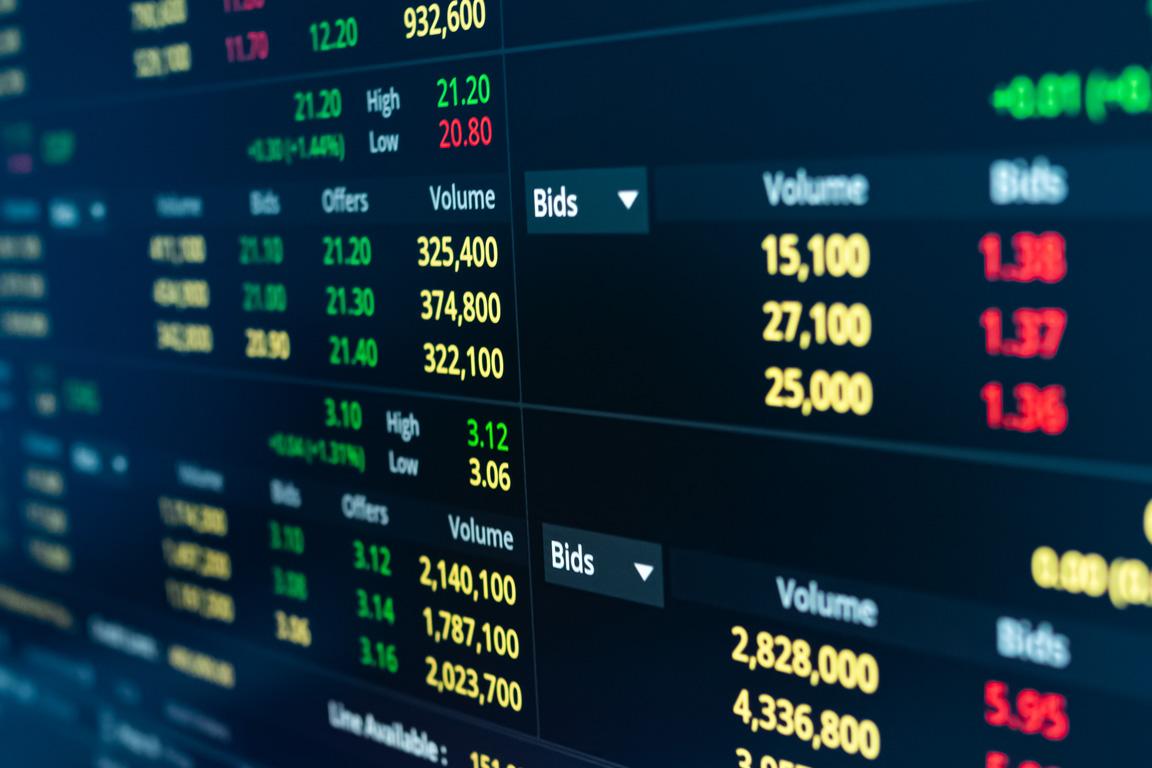 Stocks being displayed on a computer monitor