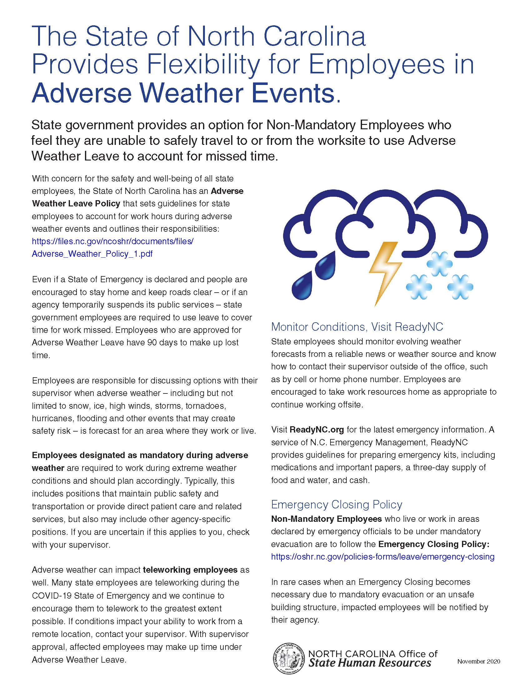 Adverse Weather Guide for State Employees | NC Office of Human Resources