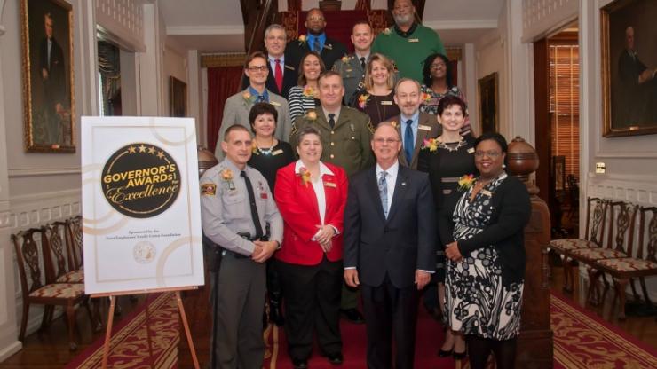 Honorees on staircase