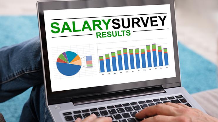 laptop screen showing salary survey results