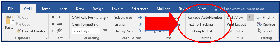 image of OAH Word Ribbon with circle around utilities group