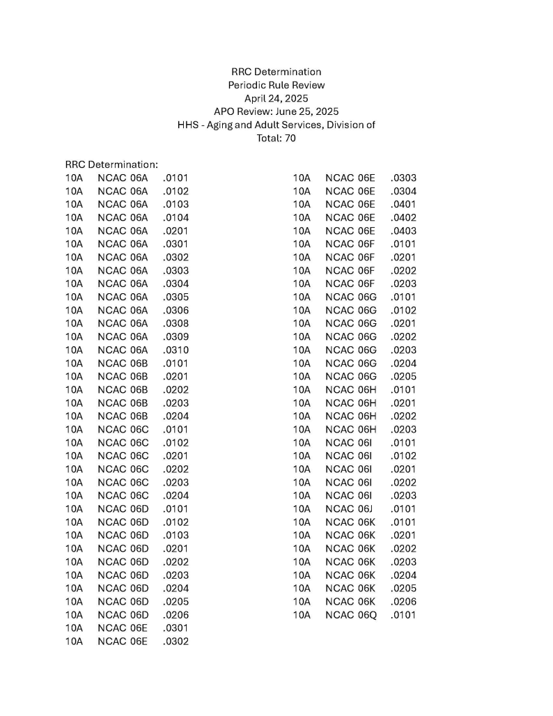 RRC Determination for DHHS Aging and Adult Services