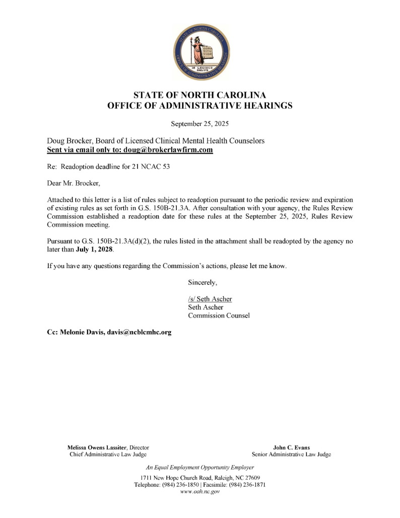 Letter from Office of Administrative Hearings to Doug Brocker