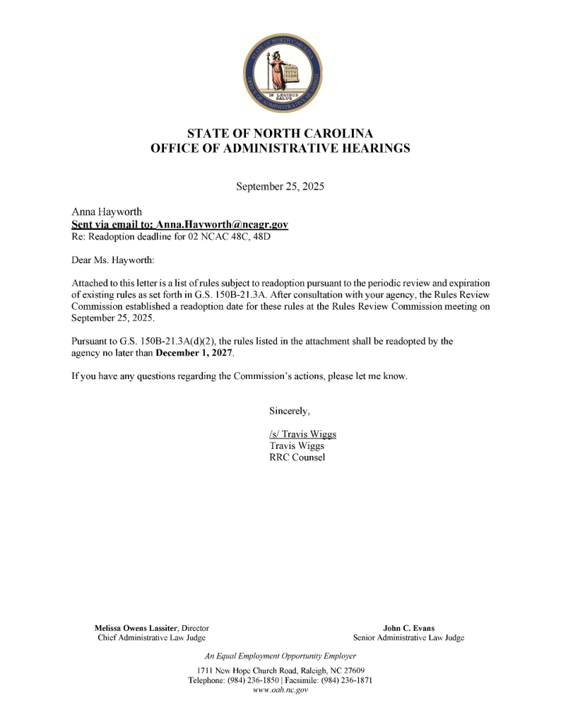 Letter from Office of Administrative Hearings to Anna Hayworth
