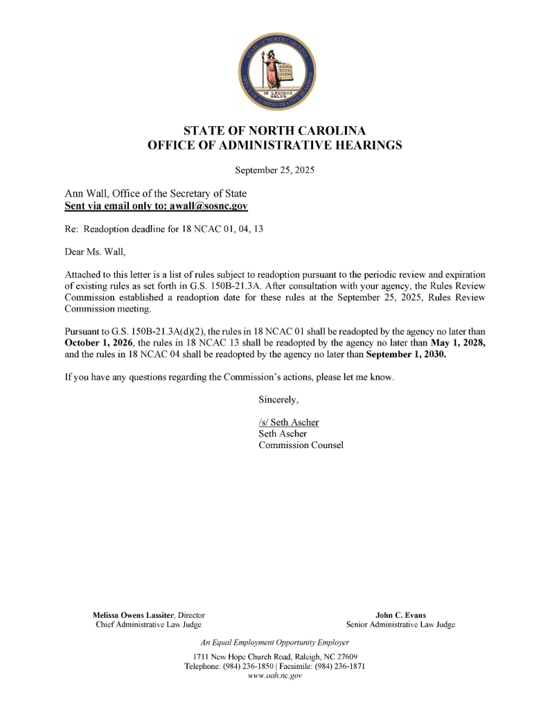Letter from Office of Administrative Hearings to Ann Wall