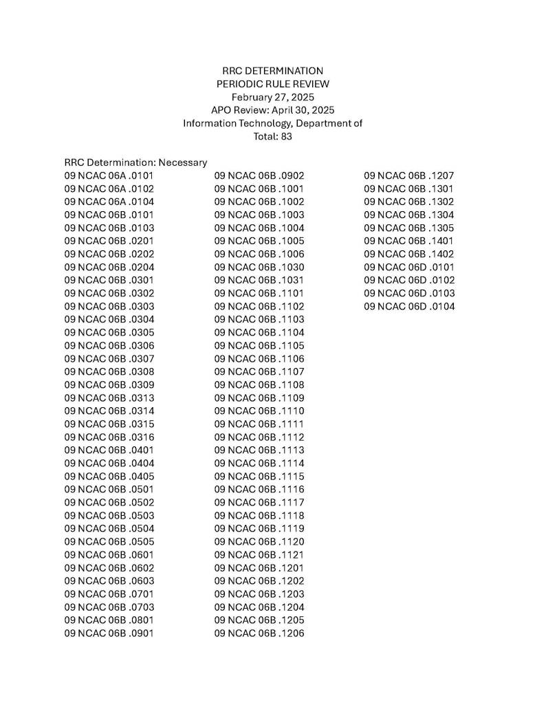RRC Determination for Department of Information Technology