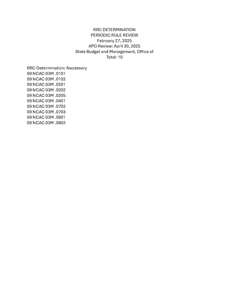 List of rules for readoption - State Budget and Management, Office of