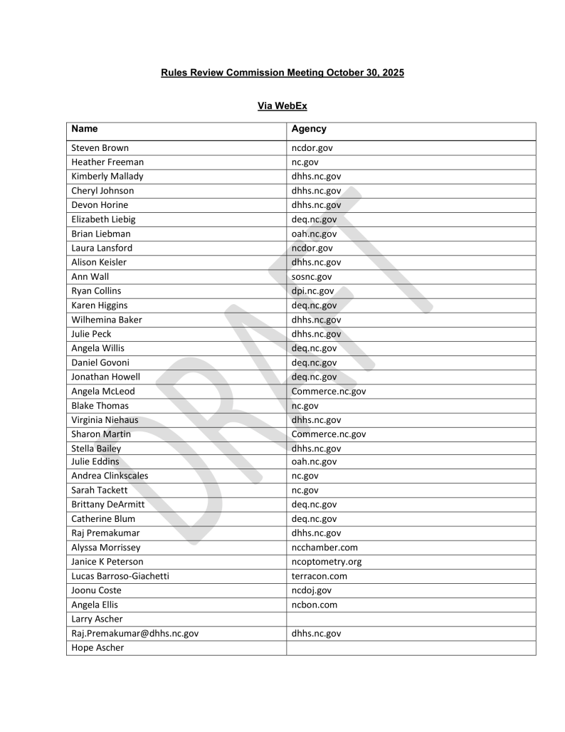 Rules Review Commission Meeting WebEx attendance document