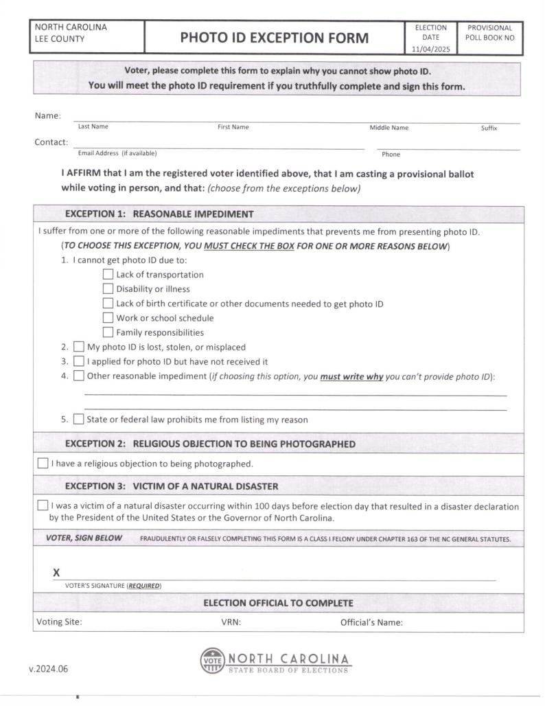 Photo ID Exception Form