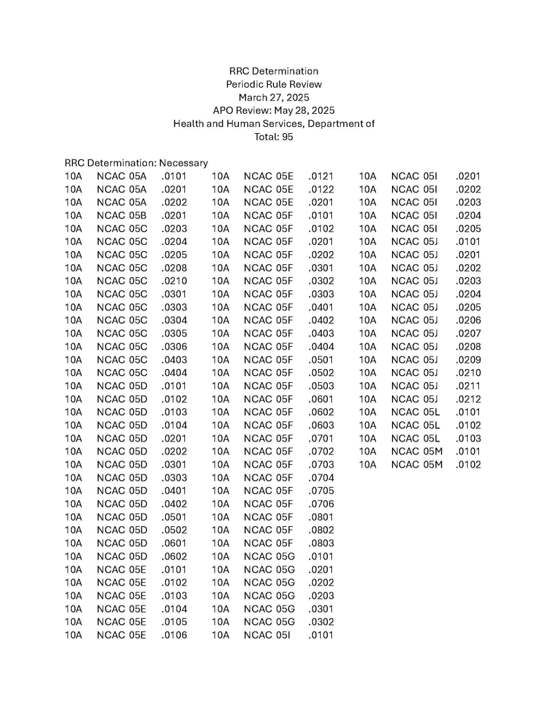RRC Determination for Department of Health and Human Services