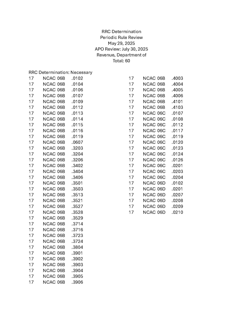 RRC Determination for Department of Revenue