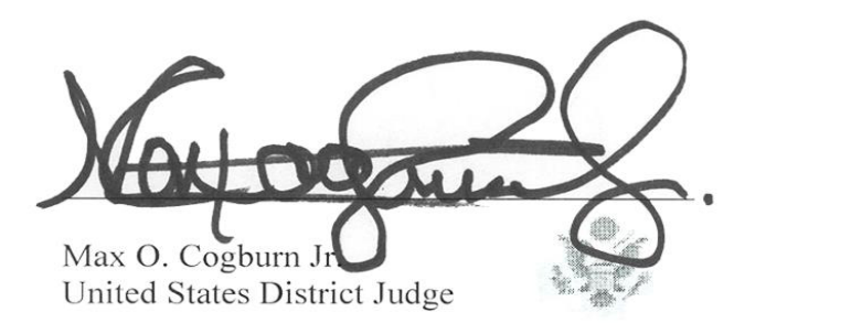 Signature of Max O. Cogburn Jr., United States District Judge