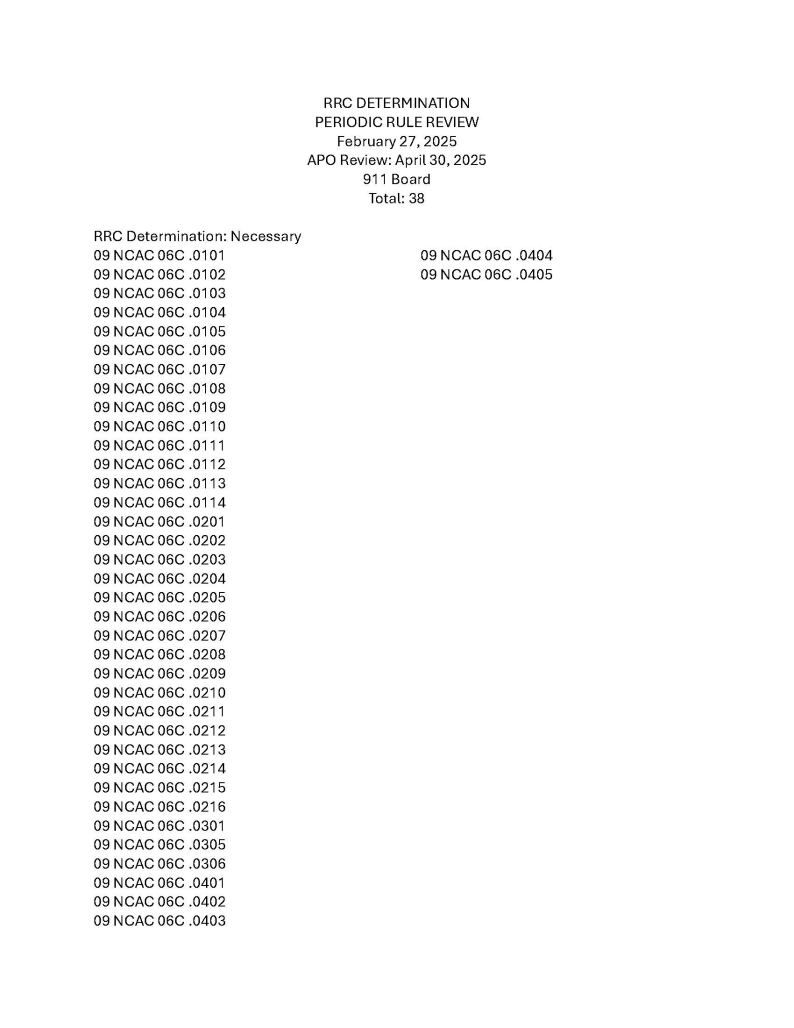 RRC Determination for 911 Board
