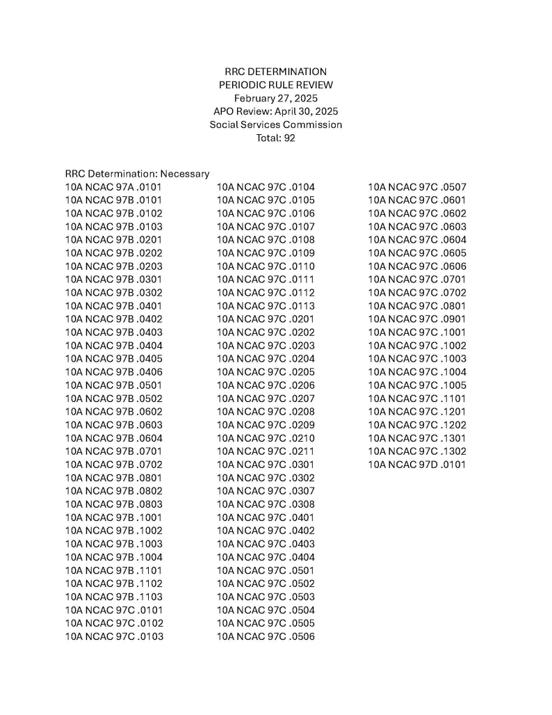 RRC Determination for Social Services Commission