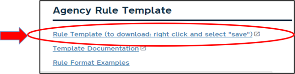 Agency rule template quick links block from Information for Rulemaking Coordinators webpage